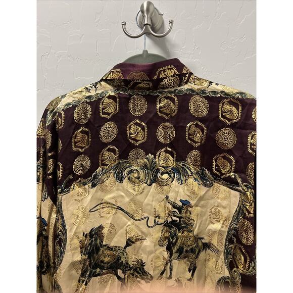 Metallic Silk by P.E.K imports Cowboy Horses Multi Color size Mens XL VINTAGE - Picture 11 of 16